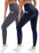 DDOBB 2er Pack Sport Leggings Damen High Waist Sportleggins Damen Lang Mit Taschen Gym Leggins Blickdicht Schwarz Sporthose Elastische Bauchweg Yogahose Fitness Laufhose(Dunkelgrau?Navy,S-M)