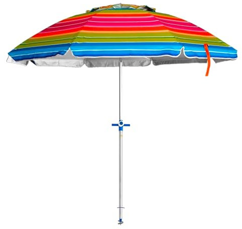 Pincho Sombrilla Playa Grande Ø200 cm, antiviento, protección UV 50, Materiales de Calidad, Tubo de Aluminio, Varillas de Fibra de Vidrio, Palo reclinable (Color 4)