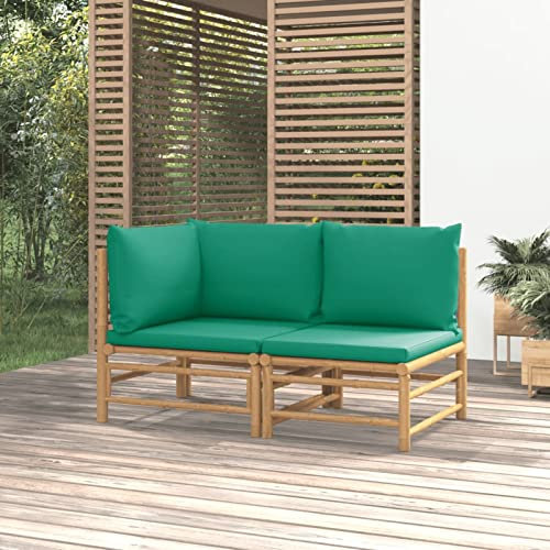 Faroom Gartenlounge Set Bambus Lounge Gartenmöbel Set Loungemöbel Set Bambus Balkon Lounge Sofa Outdoor Balkonmöbel Kleiner Gartengarnitur Sofagarnitur Grün 2-TLG-Type-4