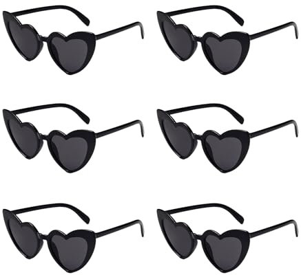 Sprinlot Herz Party Brille Schwarz, 6 Paar Herz Brillen, Heart Shaped Brille, Sonnenbrille Herzform, Lustige Brille für Fasching Foto Requisiten Geburtstags