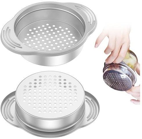 2 coladores de acero inoxidable para latas de alimentos, colador de latas de prensa de atún, removedor de escurridor de aceite, filtro de tapa de prensa de atún, colador de conservas, herramienta