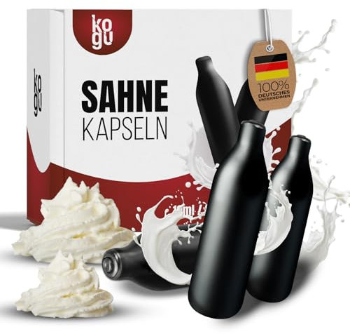 kogu ® 10 Stück Sahnekapseln N2O für Sahneaufbereiter, Sahnespender hochwertige Qualität, Schwarze Premium Kapseln 8g HACCP-Zertifiziert und 100% recycelbar Made in EU
