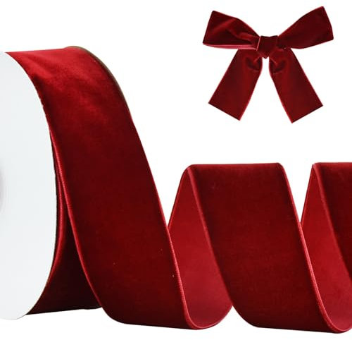 RIBBOOO Nastro di velluto rosso vino, 4 cm x 9,14 m, nastri in velluto vintage, per ghirlande natalizie, fiocchi per decorazioni artigianali, confezioni regalo per San Valentino