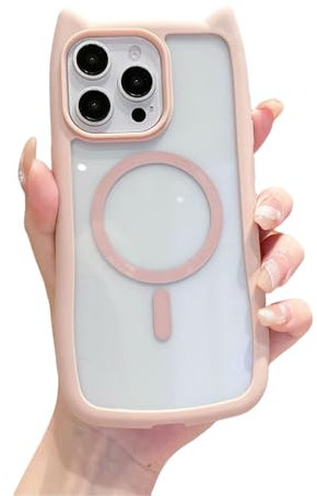 Emlivi Hülle für iPhone XS, Transparent Magnetisch Handyhülle, Niedliche 3D Cartoon Katzenohren Design Schutzhülle Silikon TPU Bumper Cover Magnet Crystal Clear Case Kitty Hülle für iPhone X,Rose