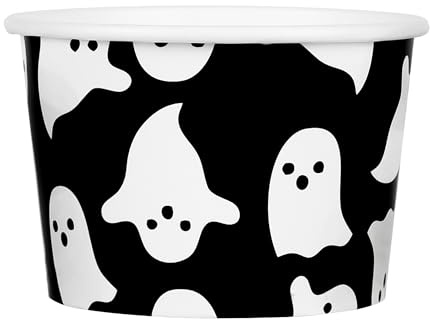 AimFun 50 Pcs Halloween Snack Cups Ghost Candy Paper Treat Cups 9oz Cute Spooky Boo Disposable Dessert Soup Ice Cream Bowls for Hot or Cold Food Halloween Fall Party Supplies