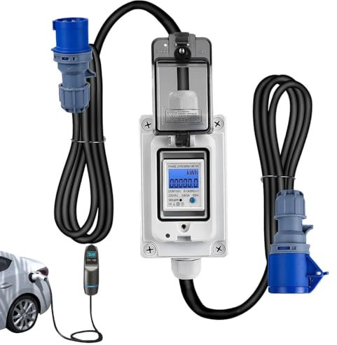 Mobiler Digitaler Stromzähler, 230V 16A Mobile Outdoor KWH Stromverbrauchsmesser mit Gummischlauchkabel Tragbar für Wohnmobile Elektrofahrzeuge mit IP67 Wasserdicht/LED/Reset