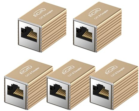 5 Pack RJ45 Coupler, Aluminum Alloy Shell, Ethernet Adapters Female to Female, 8-Pin Modular Straight Through Extender, Network Connectors for Cat8/Cat7/Cat6/Cat6a/Cat5e/Cat5 Ethernet Cable(Gold)
