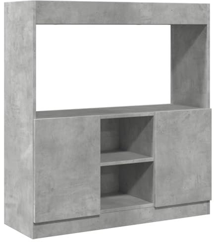vidaXL Sideboard, grau, Beton, 92 x 33 x 100 cm, aus mehrschichtigem Holz, Bücherregal, Bücherregal mit Türen, modernes Bücherregal
