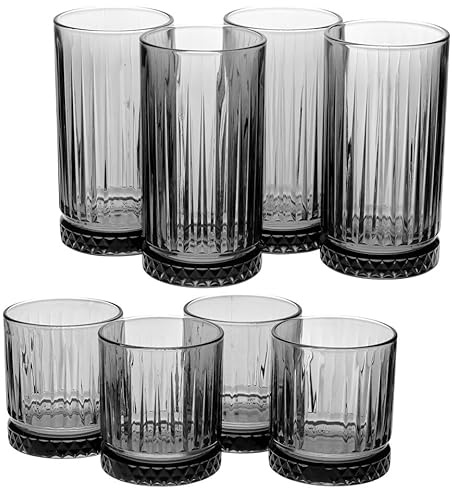 Queensway Home & Dining Elysia Coloured Glasses Set Premium 355ml & 450ml Whiskey Tumblers, Vintage Cut Design Dishwasher Safe, Ideal for Cocktails, Water or Gifts Set of 4/8