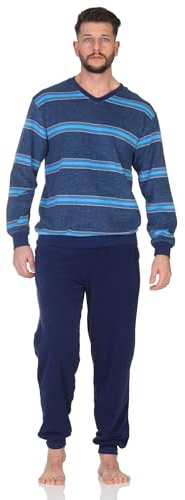 Normann Herren Frottee Schlafanzug in Streifen-Optik - Pyjama auch in Übergröße, Farbe:hellblau, Größe:54