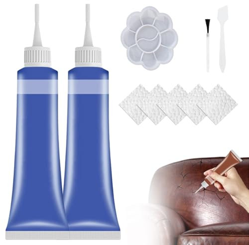 givuaime 2 Stück Leder Reparatur Set, 2024 Neuest Lederreparaturgel, Flüssigleder Sofa Restaurator, Ausbessern von Kratzern und Gebrauchsspuren für autositz Reparatur, Lederprodukten (Blau)