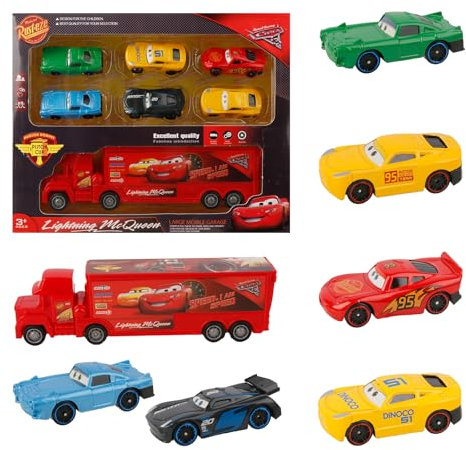 Automodell Cars Spielzeug Autos, 7 Pcs Spielzeugauto Set, Lightning Mc-Queen Auto Pixar Cars Mini Auto Mack Truck Mc-Queens Cars Spielzeug Mc-Queen Autos, Truck Hook Cars for Kids Boys Girls