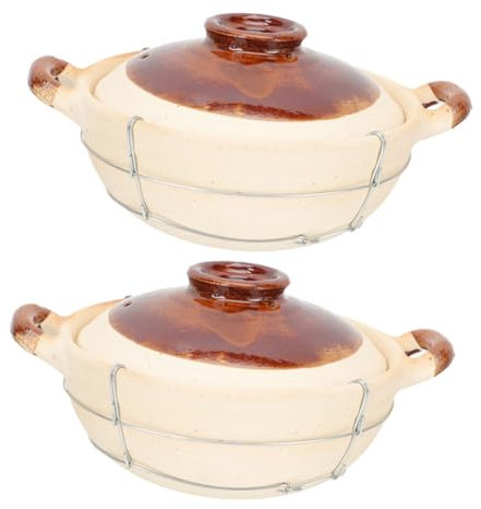 PRETYZOOM Cazuela De Barro 0.5l Con Tapa Olla De Barro Japonesa Utensilios De Cocina De Arcilla Multiusos Adecuado Para Guisos y Arroces 2 Piezas