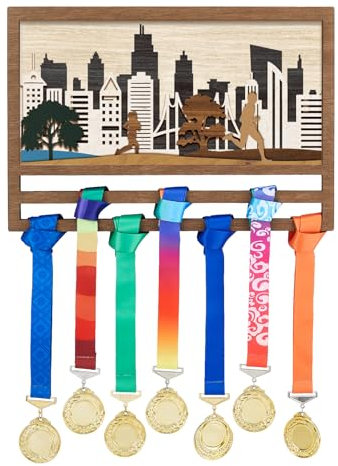 SUPERDANT 3D Marathon Medaillen Aufbewahrung City Marathon Medaille Aufhängedekor Lauf Auszeichnung Holz Medaillen Halter Präsentationshalter Wandmontage Medaillenhalter Geschenke für Sportler Kinder