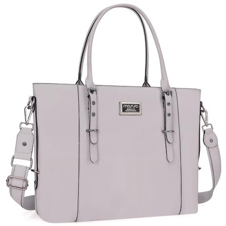 MOSISO Laptop Tote Bag (17-17.3 inch), PU Leather Shoulder Briefcase Handbag Compatible with MacBook & Notebook Large Capacity with Padded Compartment, Dusty Lilac
