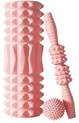 UUE Faszienrolle Set yoga rolle mit Massageroller Stab Faszienball 4 in 1 Foam Roller Set für Rücken Wirbelsäule Bein Dehnungen und Faszientraining Faszienrolle Wirbelsäule für Zuhause, Fitnessstudio