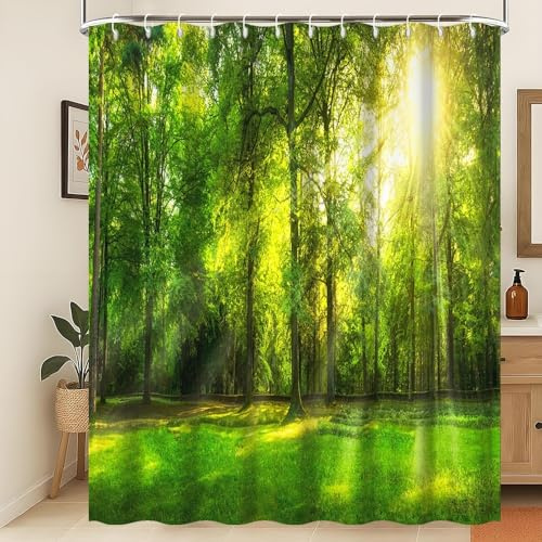 Xiaoterna Tropischer Dschungel Duschvorhang Grüner Wald Natur Landschaft Sonnenschein Badvorhang Frühling Dschungel Regenwald Schimmelpilzsicherer Duschvorhang für die Badezimmer 240x180cm