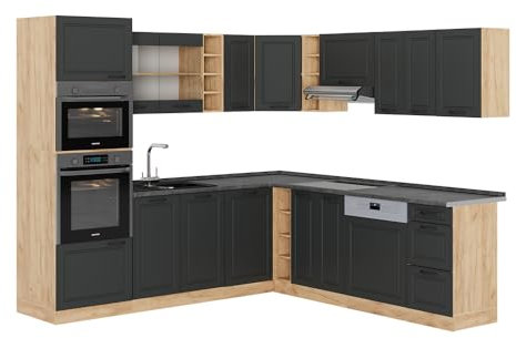 Vicco Eckküche R-Line, Anthrazit Landhaus/Goldkraft Eiche, 237 x 247 cm, AP Anthrazit