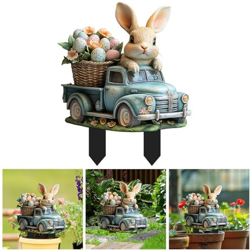 osterdeko Outdoor, Deko Ostern Hase, Gartendeko für draußen, osterdeko draußen, frühlingsdeko draußen, gartenstecker Ostern, Oster für Garten Deko Outdoor Wetterfest Frühlingsdeko (1PC)