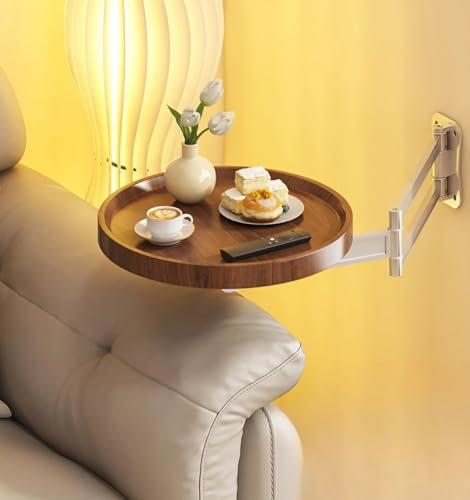 YSPZDQ Wall Mounted Folding Table, Round Retractable Coffee Table, Multi-angle Freely Adjustable Floating Desk, Space Saving Small Folding Tables(Walnut)