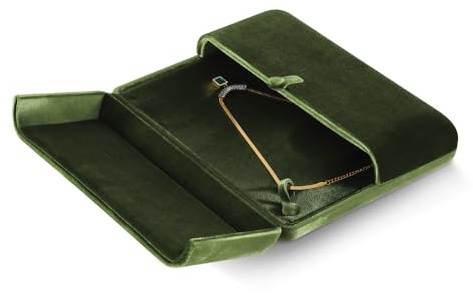 Necklace Gift Box for Women, Resilient Velvet Large Necklace Display Case | Elegant Velvet Pendant Necklace Box, Pearl Necklace Jewellery Gift Display Box for Women Birthday, Snap Button, Olive Green