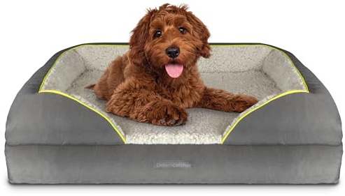 Dreamcatcher Large Dog Bed, Orthopaedic Memory Foam, Bolster, Waterproof | 89 x 63 x 20cm bed with cooling gel memory foam, four-sided bolster, waterproof liner, non-slip base and washable cover.