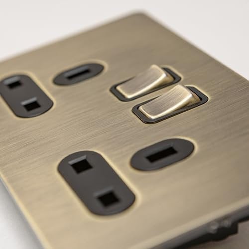Antique Brass Straight Knurled Switches and Sockets (double 13A switched socket)