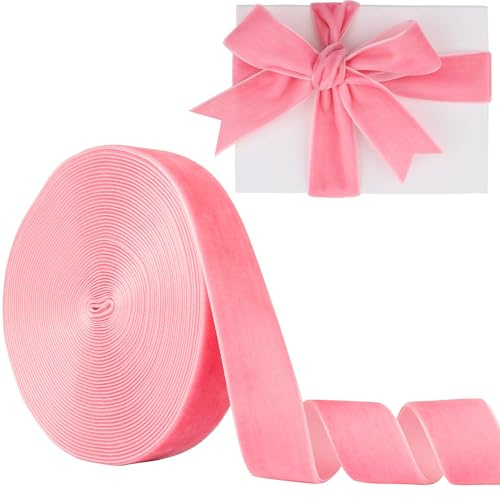 Ruban en velours rose 1 pouce (25 mm) 9,1 mètres Manjonzic - Ruban en velours uni parfait pour les arbres de Noël, l'emballage cadeau, les bouquets, la décoration de mariage