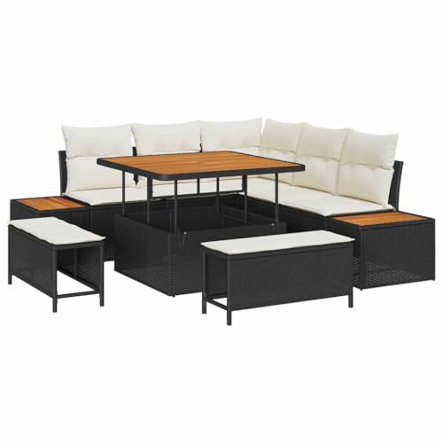 vidaXL Gartensofa-Set 8 STK. 7-Sitzanzahl Schwarz Poly Rattan