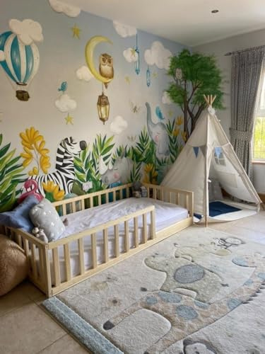 HOMEforDREAMS Kleinkinderbodenbett H4D-25: Montessori-inspiriertes Bettgestell zur Förderung der Unabhängigkeit bei Kleinkindern (Naturholz, 200x150cm)