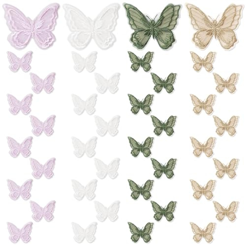 40 Stück Schmetterling Applikationen zum Aufnähen, 4 Farben Schmetterling Doppellagige, Schmetterlings-Spitzenaufnäher Stickerei Aufnäher Patch für DIY Kleidung