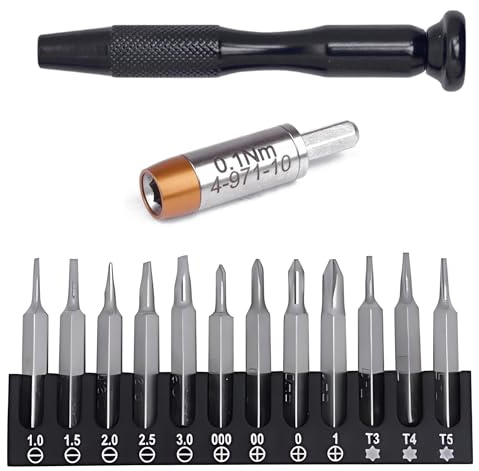BERNSTEIN Torque Line Drehmoment Set | Drehmoment-Adapter 0.7 Nm für C4 Bits (4 mm Sechskant) + ESD Bit Halter ableitfähig für 4mm (5/32 Zoll) 6kt Bits + 12 tlg. Schraubendreher Satz