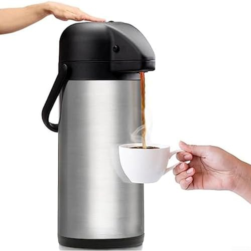 Caraffa da caffè sottovuoto, dispenser per caffè Airpot con pompa isolata in acciaio inox, teiera termica e pentola a pompa (1,9 litri)