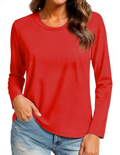 TACVASEN Yoga Tops for Women UK T Shirt Women Cotton Shirt Tomato Red XL