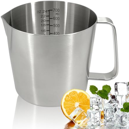 Stainless Steel Measuring Cup, Dual Scale 700ml 24oz with Handle | Metal Liquid Measuring Tool for Baking, Cooking – Large Mouth Easy Pour, Dishwasher & Freezer Safe, ML & OZ Markings