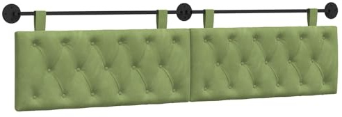 vidaXL Hängendes Kopfteil Hellgrün Samt, Schlafzimmer, modernes Wand-Kopfteil, rechteckig mit Samtbezug, gesteppt, Holzwerkstoff, platzsparende Dekoration