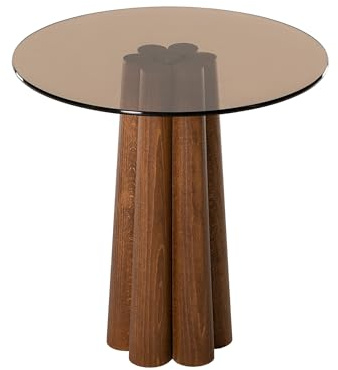 Hanah Home Modern Coffee Table, 50x50x50 cm, 100% Tempered Glass & Beech Frame, Bronze & Walnut Colors | Stylish & Functional Design for Any Living Space