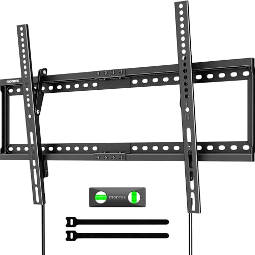 monTEK Neigbare TV Wandhalterung für 37-86 Zoll Fernseher bis 75 kg | Gebogene und Flache Fernseher, 0~-8° Neigung gegen Blendung, Wandhalterung mit Schnellspannriemen, Max VESA 600x400mm