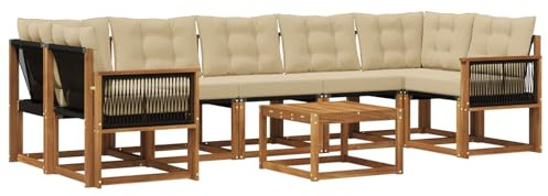 vidaXL Outdoor-Sofagarnitur mit Kissen 8 pcs Natur und Beige, Akazienholz Garten Sofa Set, modernes Möbel, langlebige Terrasse Sitzgelegenheiten, Entspannung für deinen Hinterhof