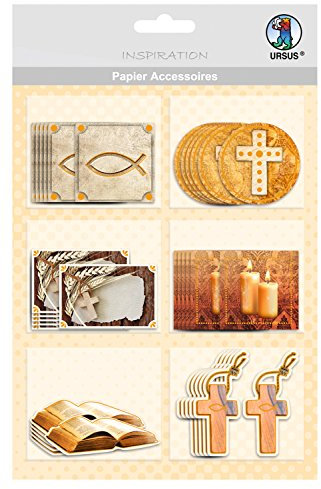 Ursus 56500058 - Papier Accessoires Blessing, christliche Symbole, 36 Stück in 6 Motiven, einseitig bedruckt und veredelt, ideal zur Verzierung von Karten, Scrapbooking und Geschenken