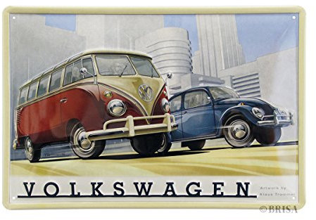 BRISA VW Collection: Placa de Metal Retro de Volkswagen - Decoración Vintage y Regalo autobús T1 (Autobús Escarabajo/Multicolor)