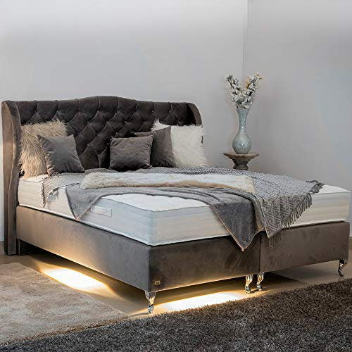 Boxspringbett Venedig II Royal Taschenfederkern Matratze mit Gelschaum-Topperkern Komplettset inkl. Lieferung bis Wunschort mit Aufbau-Service - Jedes Bett EIN Unikat - Made in Germany 200 x 200 cm