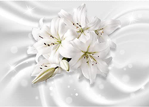 Runa Art Fototapete Blumen Lilien 3d 352 x 250 cm Vlies Tapeten XXL Moderne Wandtapete Wohnzimmer Schlafzimmer Weiss Grün 9356011a