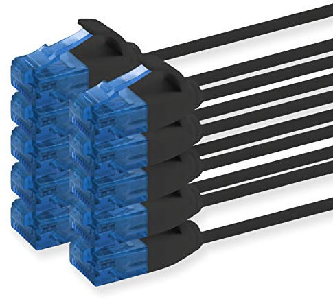 1aTTack.de 660288 Cable de red Cat 6, categoría 6, 0,5 m, cable de conexión, cable fino (diámetro pequeño, muy flexible), 1000 Mbit/s, 10 unidades, color negro