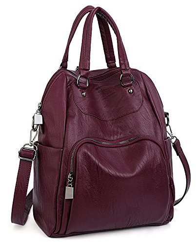 UTO Femme Sac à Main porté Dos Cuir synthétique Doux Multi-Façon à Porter Mode Vogue Rouge