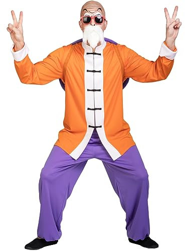 Funidelia Costume Ufficiale di Maestro Roshi - Dragon Ball per uomo, Pantaloni, giacca, zaino, baffi con barba, occhiali e calvizie - Tenuta per adulti per feste, Carnevale e Halloween - Taglia XL