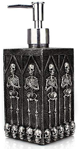 Vintage Brushed Skull Engraving Soap Dispenser, Liquid Shampoo Pump Bottle for Kitchen Bathroom Home Hotel Office, Halloween Gravely Scary Spooky Fantasy