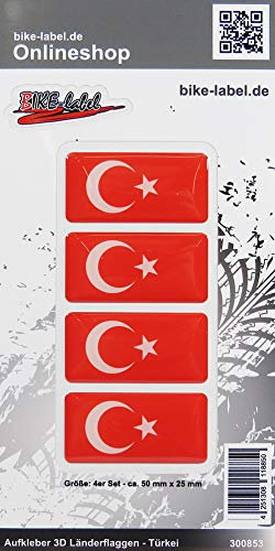 BIKE-label Auto Aufkleber 3D Länder-Flaggen Türkei Turkey 50 x 25mm 300853N