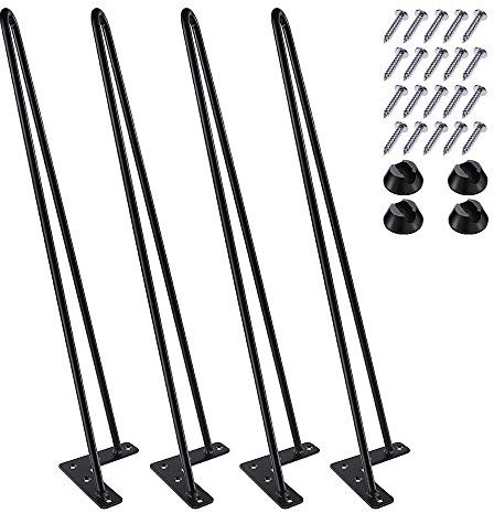MSOBAIW 22 Zoll Haarnadel Beine, Heavy Duty Metal Tischbeine für Schrank, TV-Schränke, Schubladen, Nachttisch, 3/8 Dia Satin schwarz Zwei-Stab Eisen Draht Beine für DIY Möbel (55.88cm, schwarz)