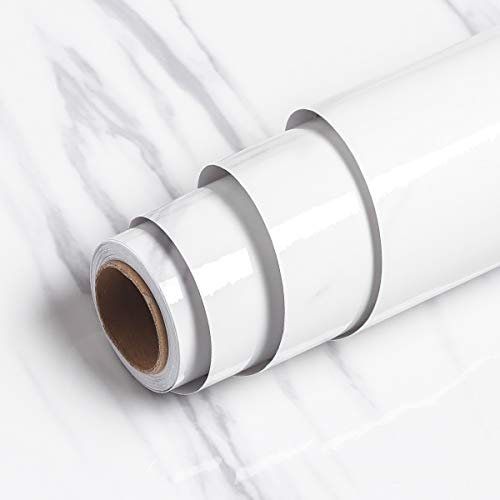 Livelynine Marmor Folie Weiß Grau Klebefolie Tisch Marmorfolie Selbstklebend Dekorfolie für Fensterbank Küche Arbeitsplatte Schminktisch Küchenrückwand Küchen Arbeitsplatten Klebe Folie Möbel 40X205CM